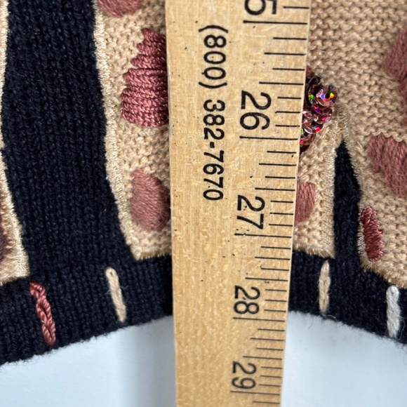 Quacker Factory Giraffe Embroidered Cardigan L Black Whimsigoth Art Boho Safari - Picture 7 of 10